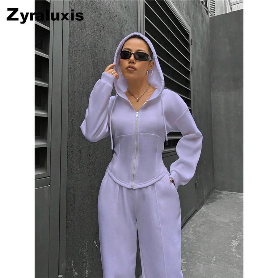 Fall Winter Women's Hoodie Cardigan Slim Fit Sweatpants Casual Wide Leg Set