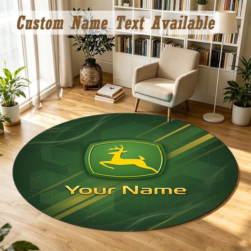 Round Rug Custom NameJohn Deere Pattern Non Slip Carpet Home Floor Decor