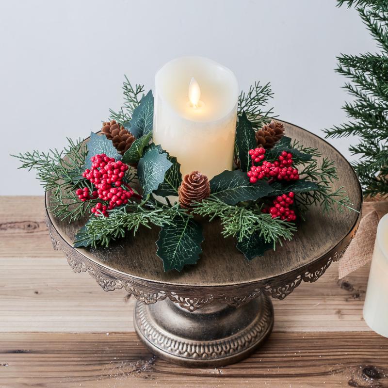 Christmas New Year Table Decoration Leaf Candlestick Wreath Party Home Table Decor Artificial Leave Candle Ring Garland