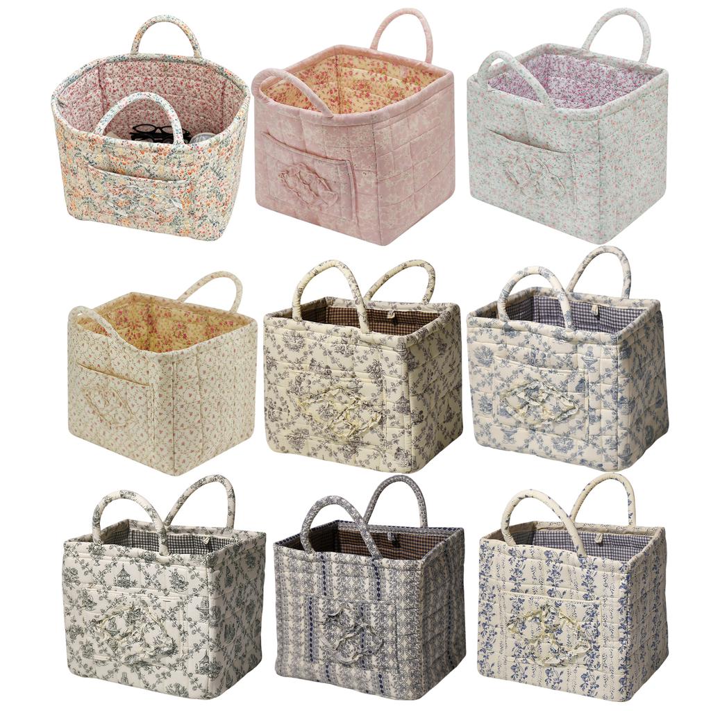 Floral Aesthetic Fabric Storage Basket Boho Foldable Laundry Baskets with Handles Storage Bins for Books Towels and Clothes