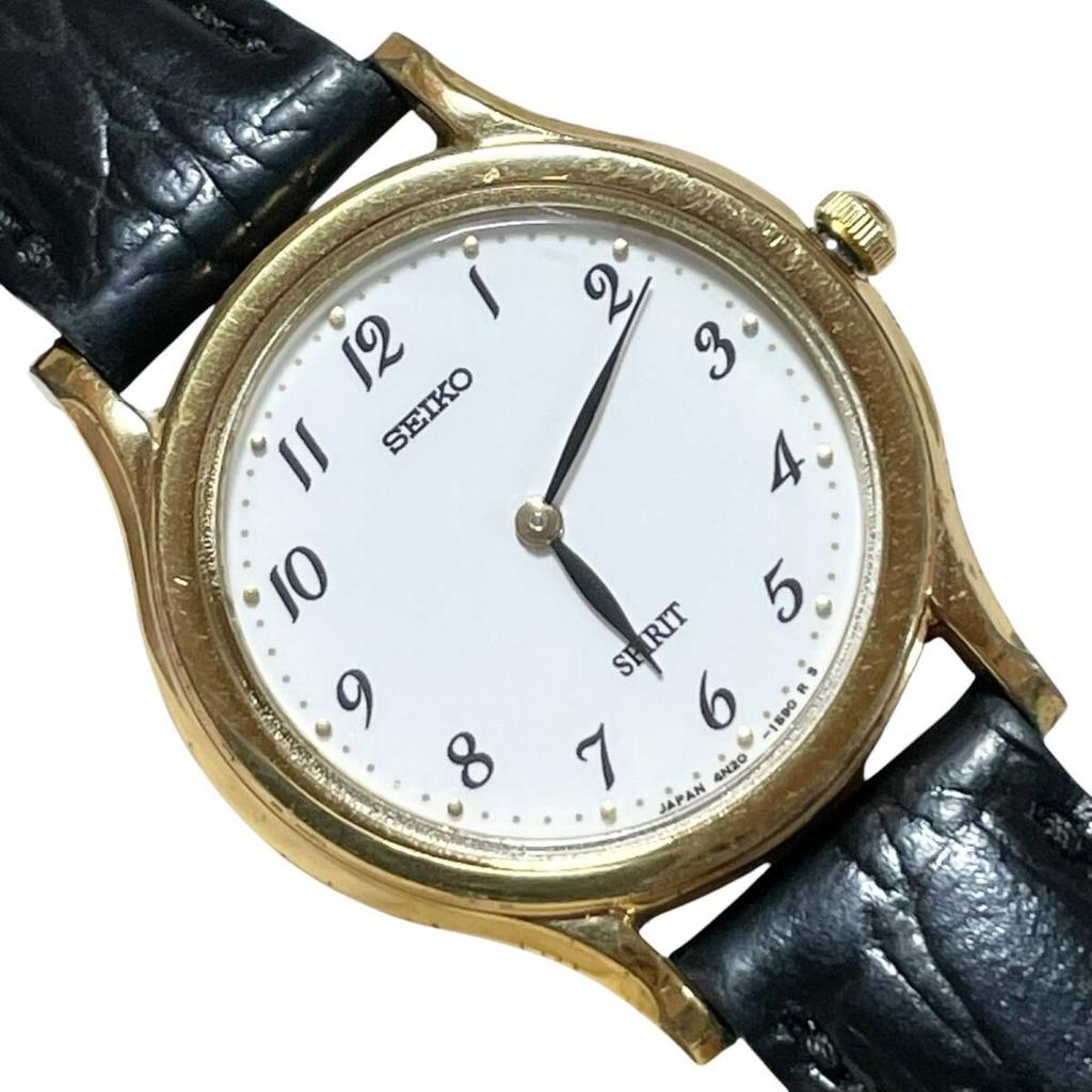 Battery SEIKO SPIRIT Quartz Watch White Dial Leather Band Analog Working/ New 4N20-0970 [af7]