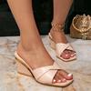 Patent Leather Square Toe Wedges Mules for Women Twist Strap Slide Sandals Fashion Ladies High Heel Slippers Summer Footwear