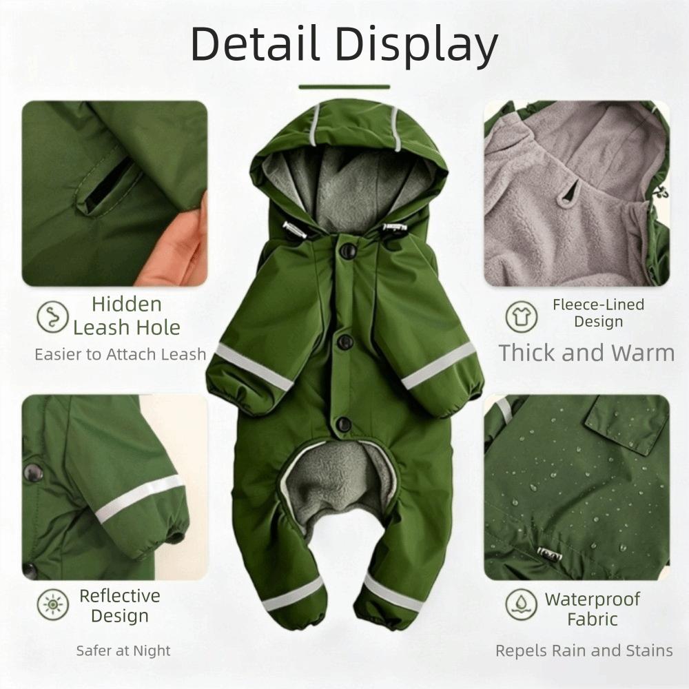Soft Plush Winter Warm Dog Raincoat Reflective Trim Pet Waterproof Cloak Travel