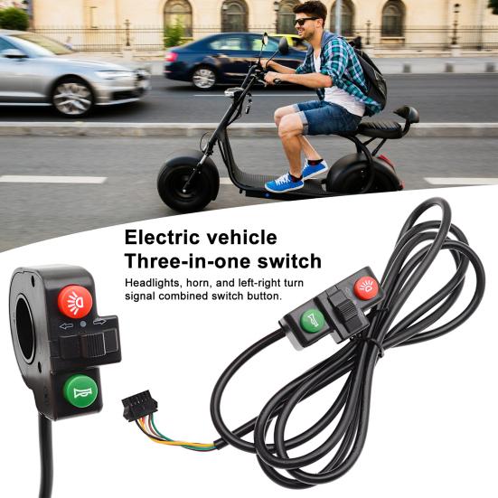 3-In-1 Scooter Toggle Switch Universal Electric Bicycle Headlight Horn Turn Signal Light