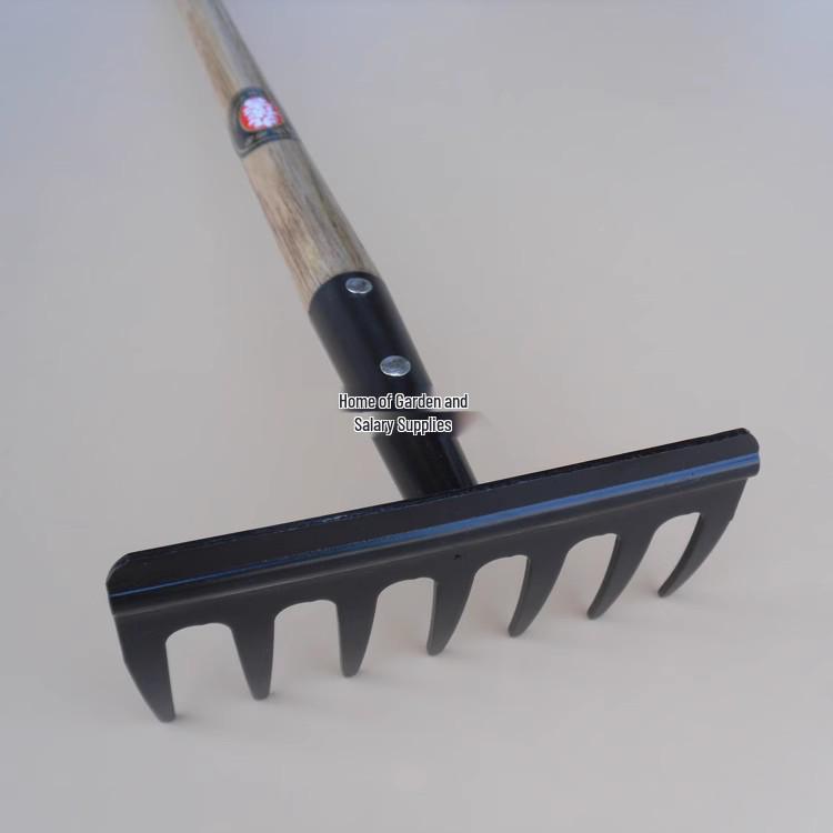 Jiusajiao Full Steel 7-Tooth Garden Rake, 1.21m - Ideal for Land Leveling & Grass Management.