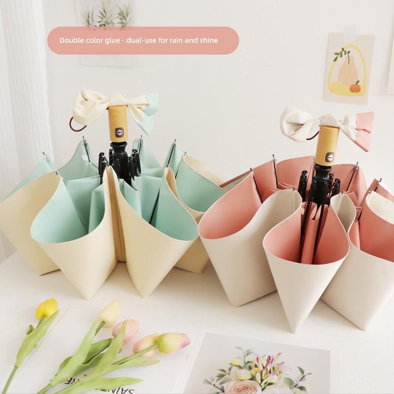 Color Plastic Automatic Foldable Compact Dual-Use Sun Umbrella