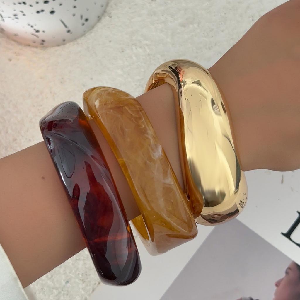 SHIXIN New Fashion Resin Acrylic Wide Bangle Bracelet Women Vintage Irregular Geometric Stackable Cuff Bracelet Party Jewelry
