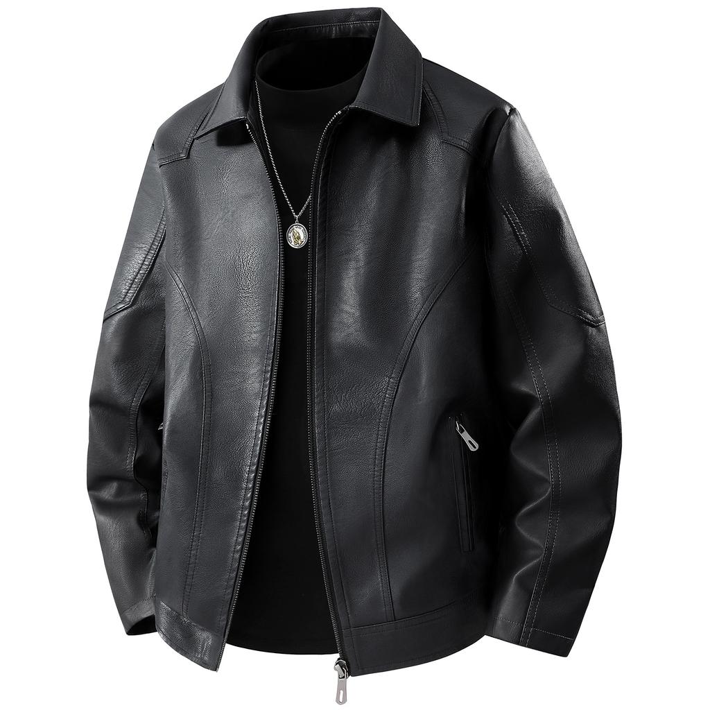 Leather Jacket In Spring and Autumn Korean Style Casual Trend Thin Men's Jacket In Spring and Autumn Plus Fat Plus Larger Casual Leather Jacket