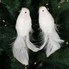 White Doves Christmas Tree Pendants Glitter Feather Birds Ornaments  Wedding Decoration