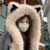 Plush Cap Scarf Integrated Ear Protection Plush Fox Ear Hat Beanie Hat Scarf Windproof Thickening Hooded Scarf Neck Warmer