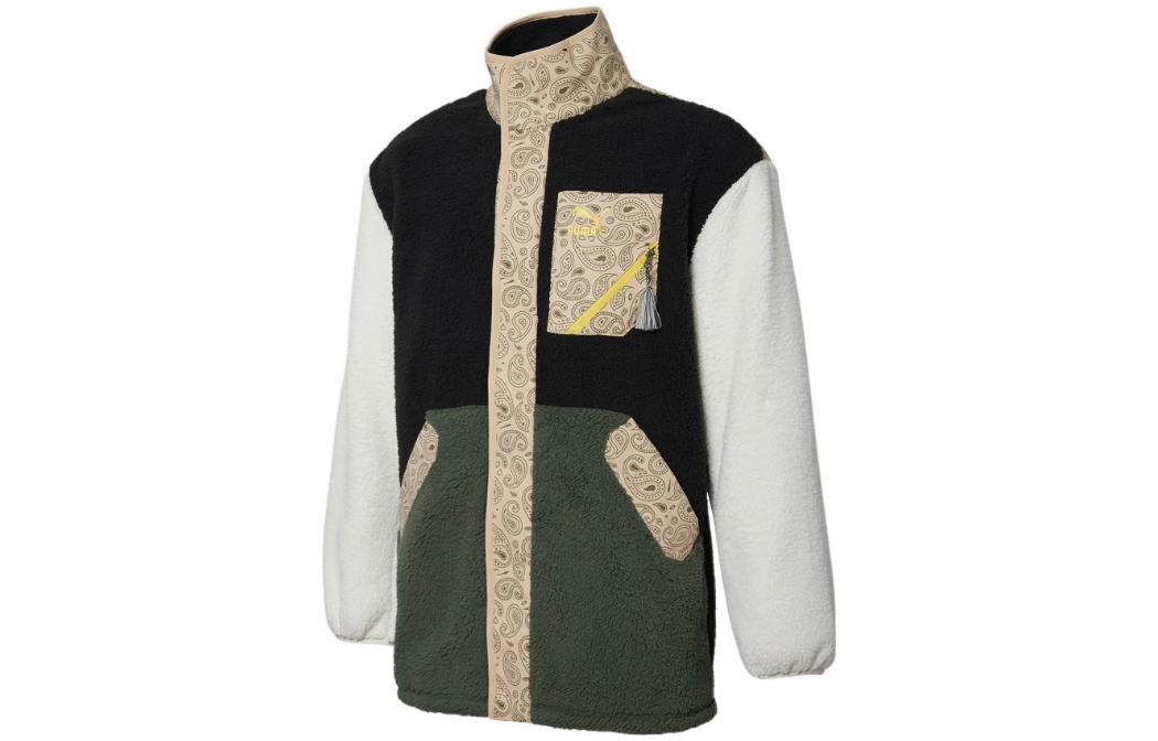PUMA Velvet Jackets Unisex Black White Stand Collar Thickened And Fleece Lined 534984-56 L