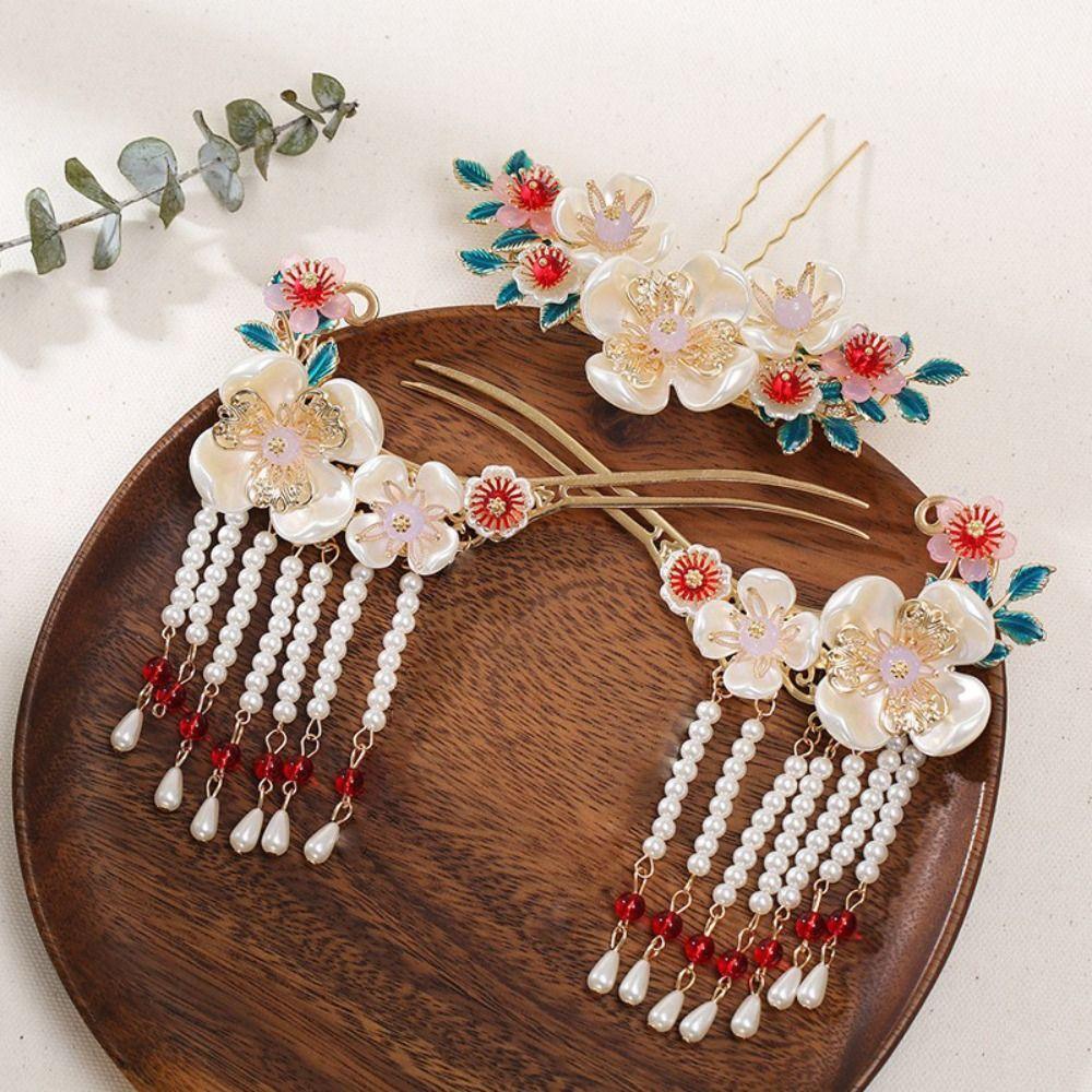 Flower Ancient Hair Stick Sets Chinese Style Wedding Hair Accessories  Cheongsam
