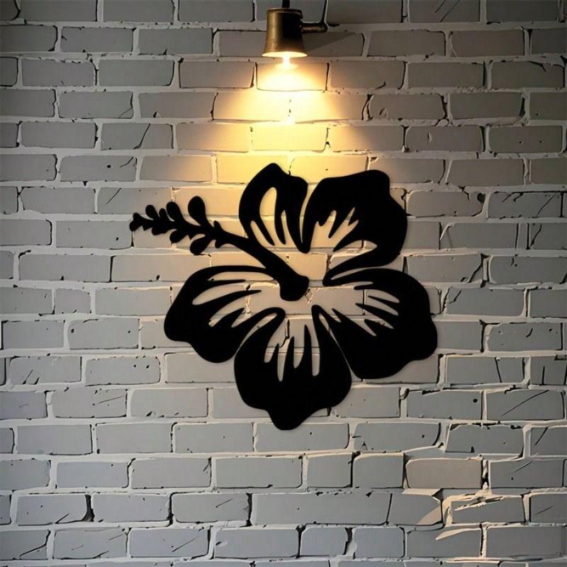 

Retro Wrought Iron Wall Decor Tropical Hibiscus Hawaiian Style for Home Outdoor Housewarming Gift