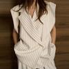 Fashion Women's Stripe Vest Trouser Suits Sleeveless Turn-Down Collar Lady Set 2025 Spring Summer Casual 2 Pieces Set Women