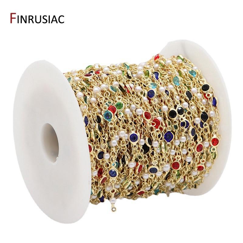New Fashion 14K Gold Plated Brass Colorful Crystal Beads Chains For Necklace Bracelet Making DIY Jewelry Making Supplies
