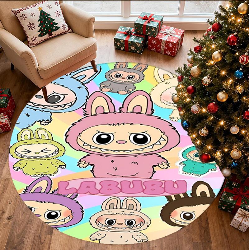 Labubu Pattern Round Rug, Indoor/Outdoor Mat, for Picnic, Gameroom, Bedroom, Office, Living Room, Home Decor Carpet, Birthday Gift