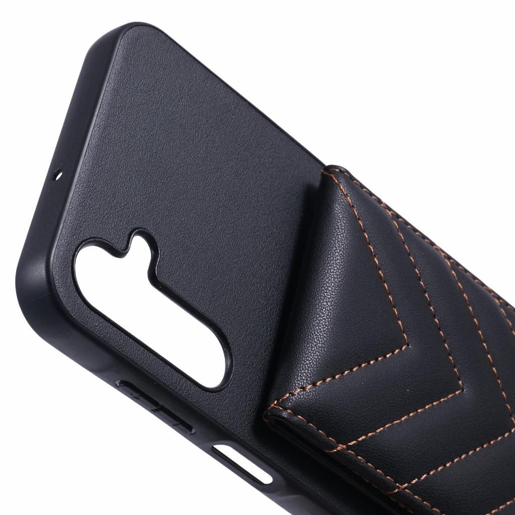 For Samsung Galaxy A25 5G (Global) (161.0 X 76.5 X 8.3mm) Phone Case Rhombus Adhesive Card Bag with Kickstand RFID Blocking