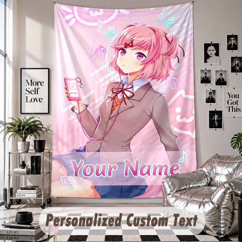 Benutzerdefinierte Wandbehang-Tapisserie, Doki Doki Literature Club Personalisierter Name Text Heimwanddekoration