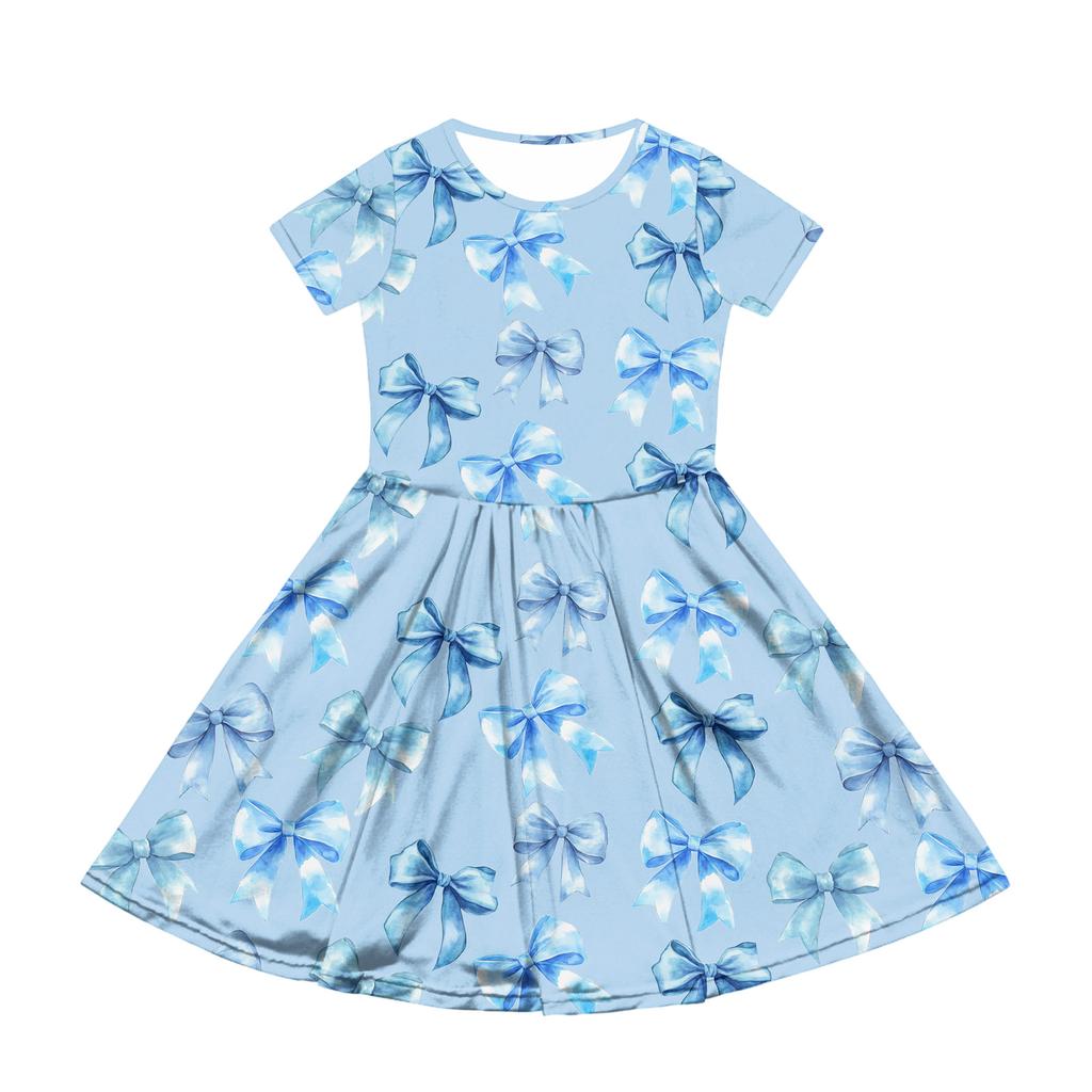 Girl Summer Dress Color & Print Short Sleeve Dress With Pocket Casual Dress Shorts Sleeve Party Dress Easter Day