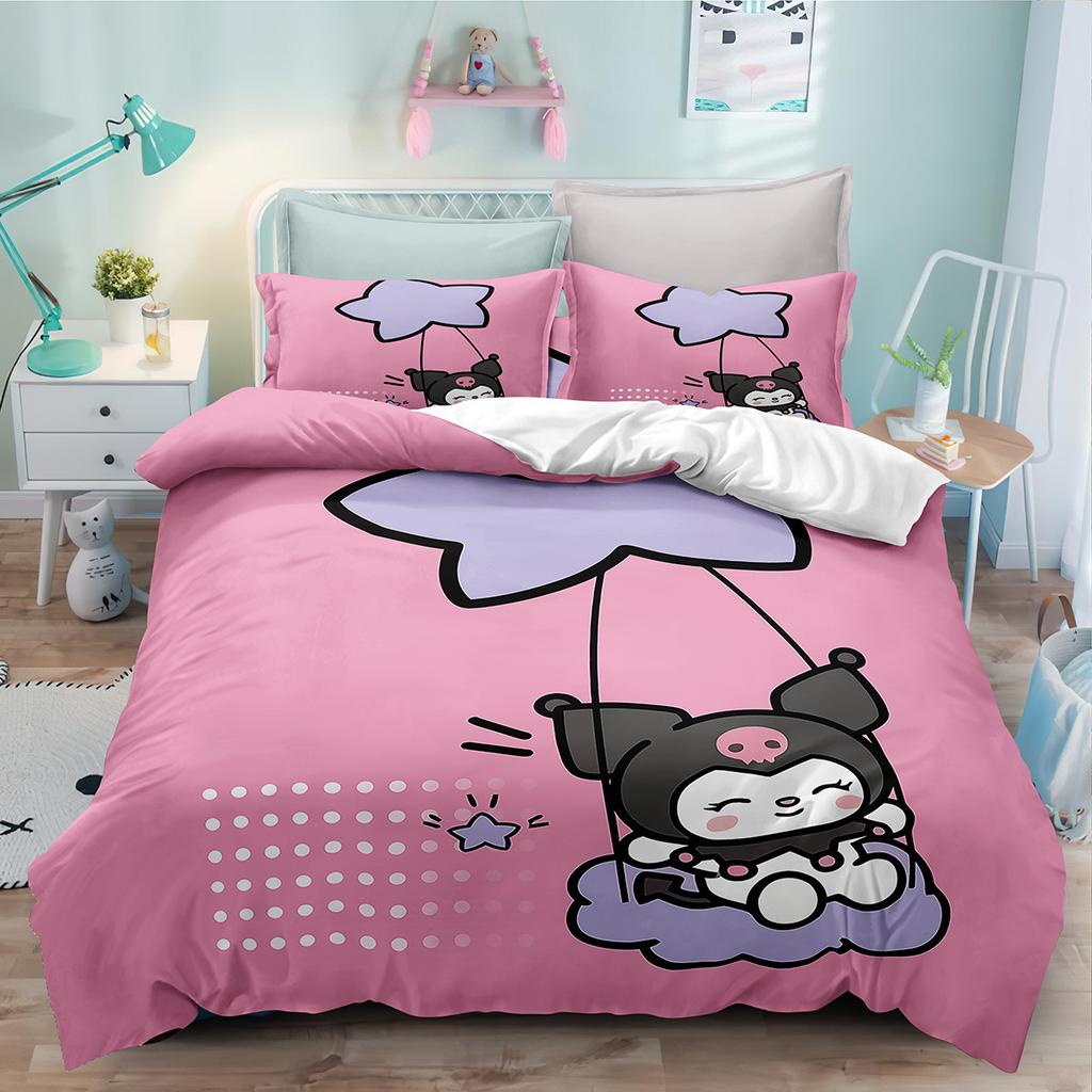 Cute Cartoon Kulomie Print Quilt Cover Pillowcase 3D Digital Printing Three-Piece Set