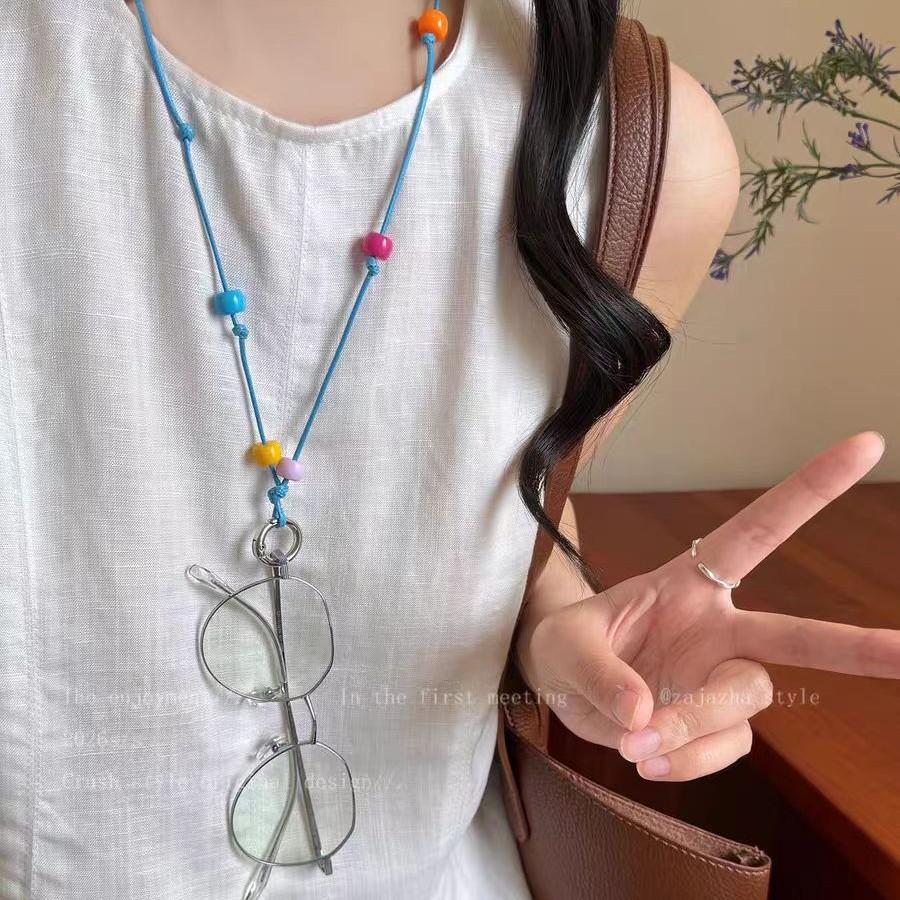 Vitality Summer~ Dopamine Color Beaded Glasses Lanyard Necklace Female Niche Design Sense Vacation Wind Clavicle Chain