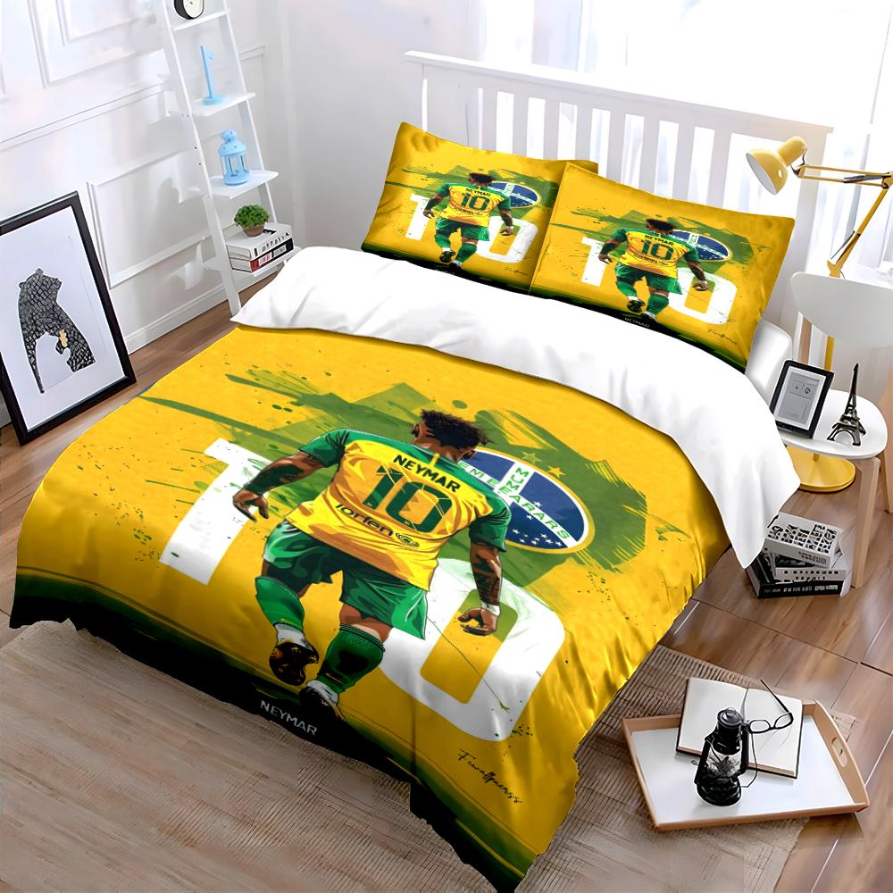 Gelbes Brasilien Fußball Bettwäsche Set Bettwäsche Bettbezug Set Bettbezug Kissenbezüge Heimdekoration (1 * Bettbezug 2 * Kissenbezüge, ohne Bettdecke)