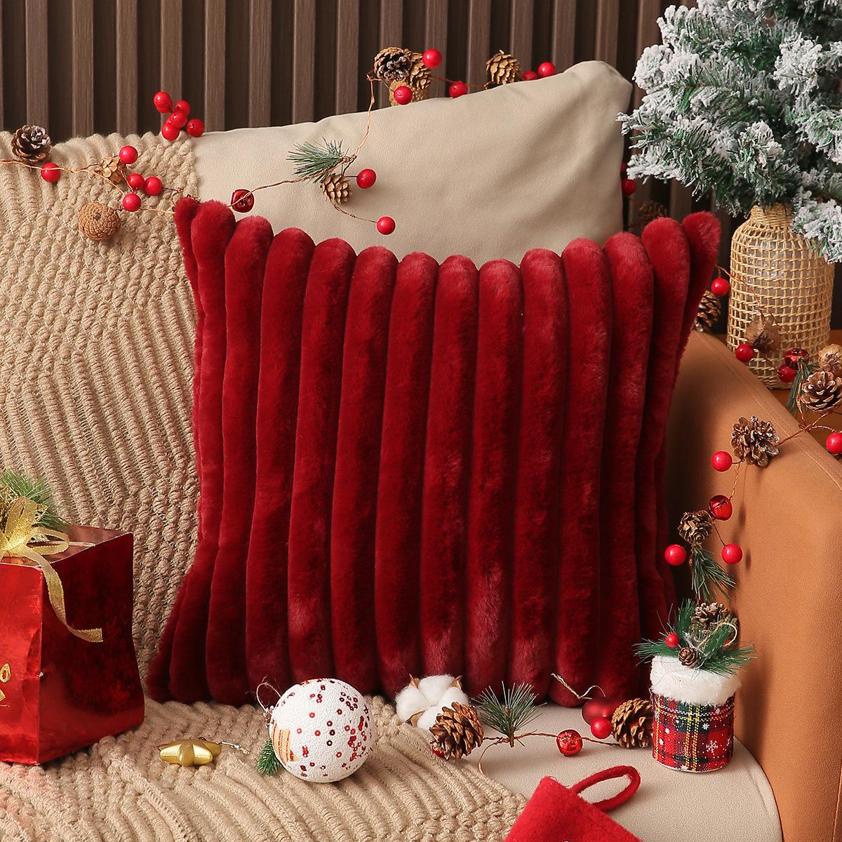

Solid Color Ins Style Imitation Rabbit Fur Pillow Plush Striped Three-dimensional Cushion Indoor Home Versatile Comfortable Sofa Cushion 45x45cm (single pillowcase) темно-червоний колір