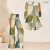 Women Plus Size Round Neck Three Quarter Sleeve Printed Flared Top And Flared Pants Two Piece Set