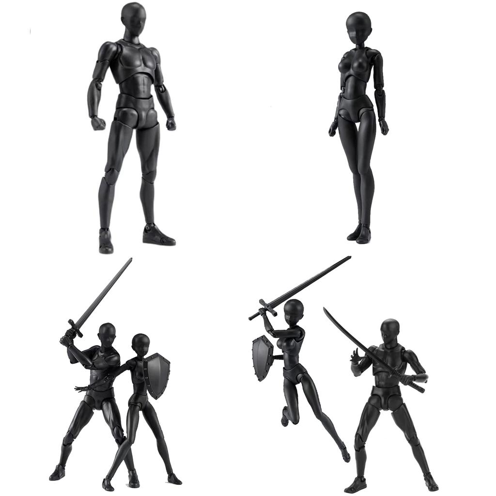 Gnallang Drawing Movable Comes with Changeable Model Cartoon Muscular Male and Female Black Doll, Joints, Stand, Gestures, Doll, Model, Body, -