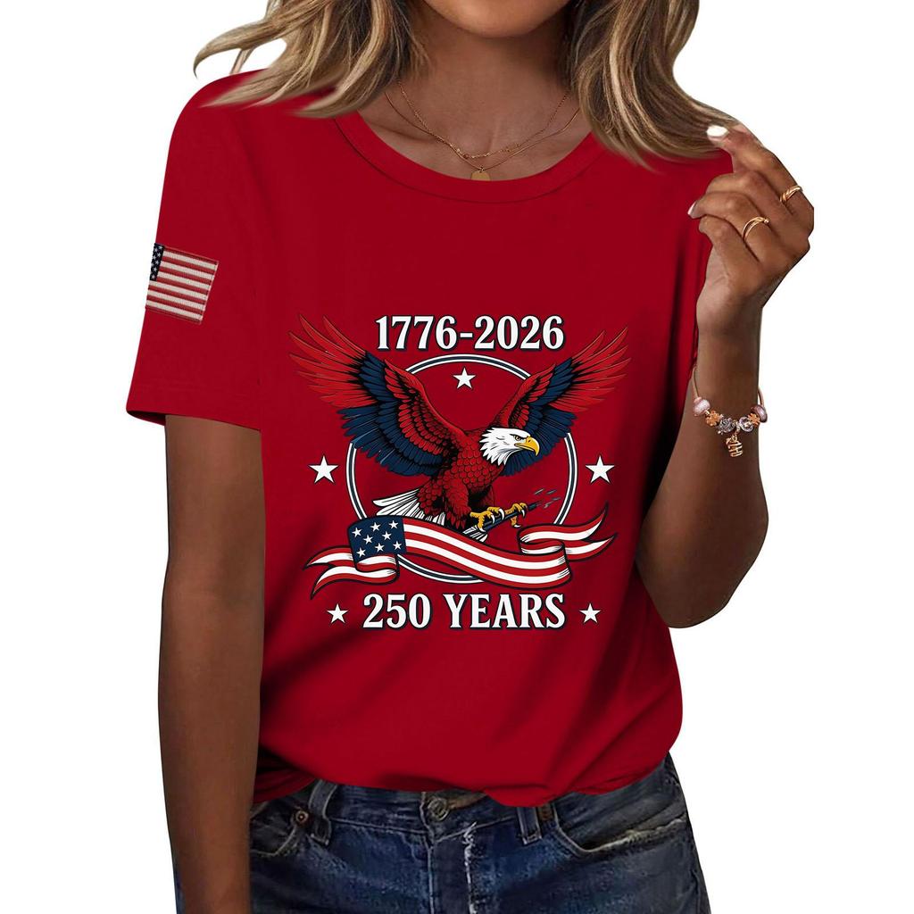 Damenmode, lässig, bedruckt, kurzärmlig, Rundhalsausschnitt, Pullover