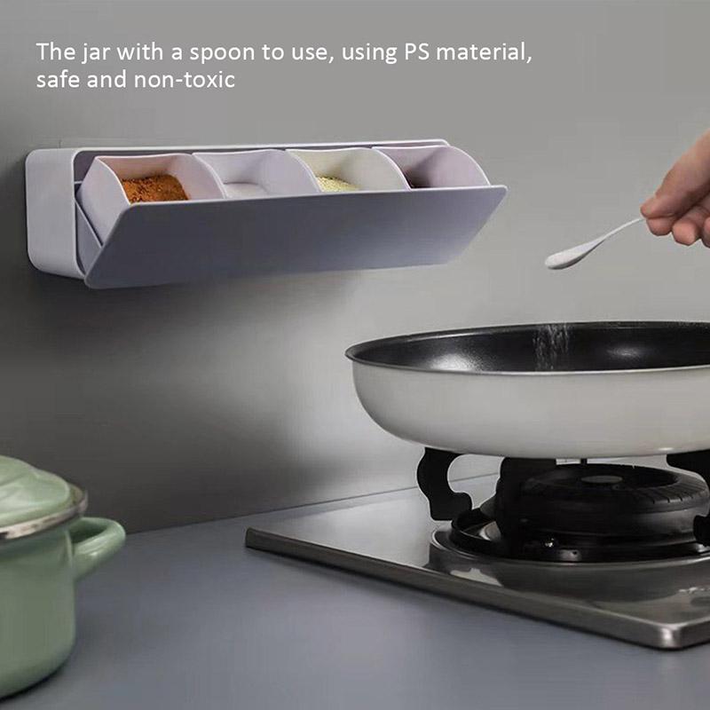 Collapsible Wall-mounted Spice Box Combination Four-grid Kitchen Device Sets Multi Plastic Container for Seasoning Tools