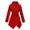 Women's Turn Down Collar Coat Belted Wool Blend Coat Asymmetric Hem Wrap Coat