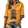 Women's Casual Halloween Print V-Neck T-Shirt