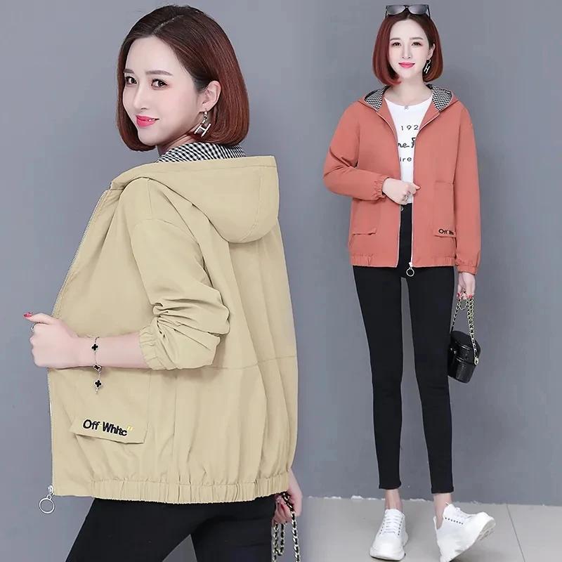 Women'S Clothes Spring Autumn Jacket Top Women Windbreaker Korean Loose Casual Hooded Jacket Ladies All-Match Coat