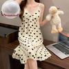 Summer V-Neck Nightdress with Chest Pads - Sexy Bubble Cotton Spaghetti Strap Style: Loose Fit Homewear for Women
