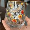 Creative Transparent Hummingbird Pattern Mug Embossed Cartoon Floral Pattern Cup Aesthetic Glass Tea Cups Gift