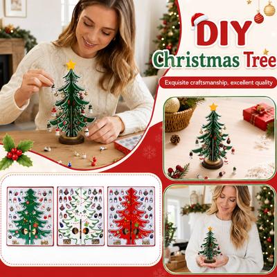 Holz Weihnachtsbaum Dekorationen Set, Kleines DIY Feiertags Tischdeko Set für Haus Party Display