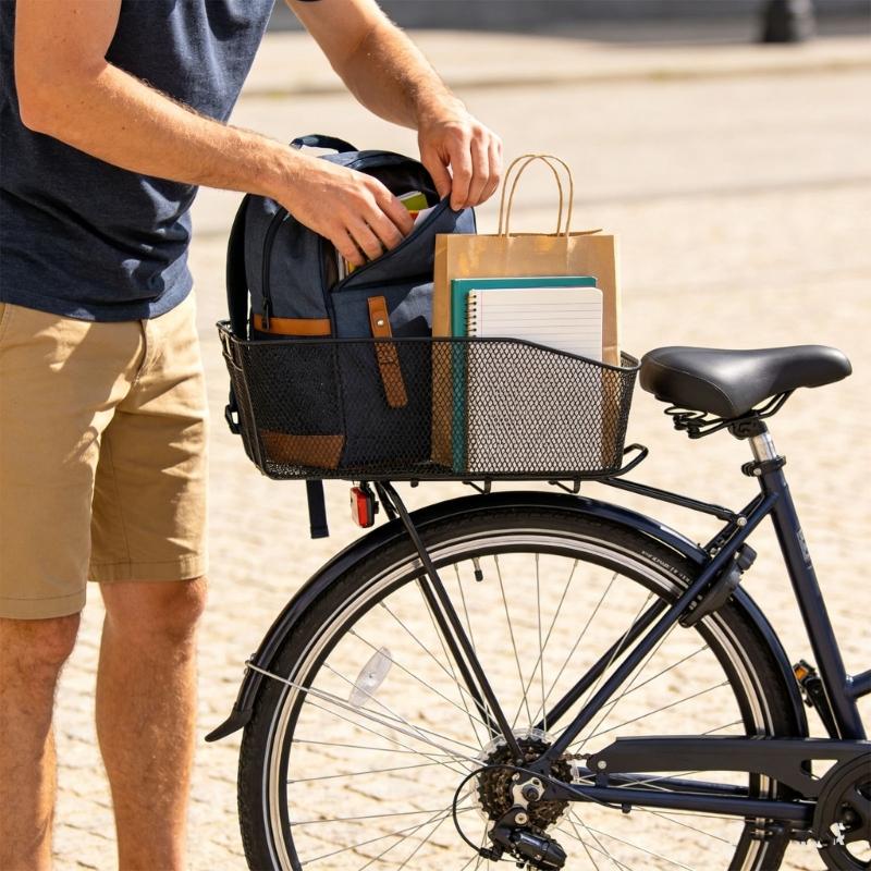 Stahl-Fahrradkorb für hinten, schwere Ausführung, geräumiges Design für Pendeln und täglichen Gebrauch