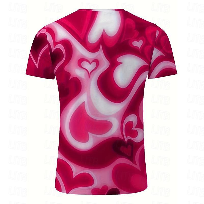 Valentine's Day Men's Heart Graphic T Shirt Short Sleeve T shirt 3D Print Crew Neck Shirt Daily Designer