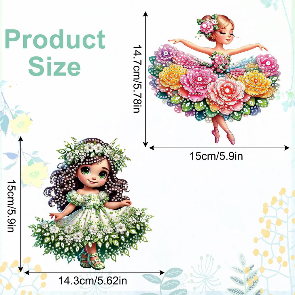 2Pcs Girl 2D Flat DIY Rhinestone Diamond Art Window Pendants Special Shape Crystal Painting Ornament Home Wall Decoration Crafts