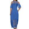 Women's Solid Color Lace Stitching Off-shoulder Short-sleeve  Waist Dress
