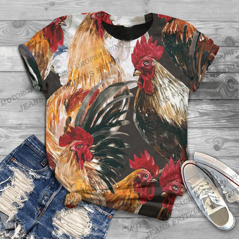 Chicken 3d Print T-shirt Men Women Fashion T-shirts Animal Tees Short Sleeve Tops Tees Vintage Tshirt Harajuku Camisetas