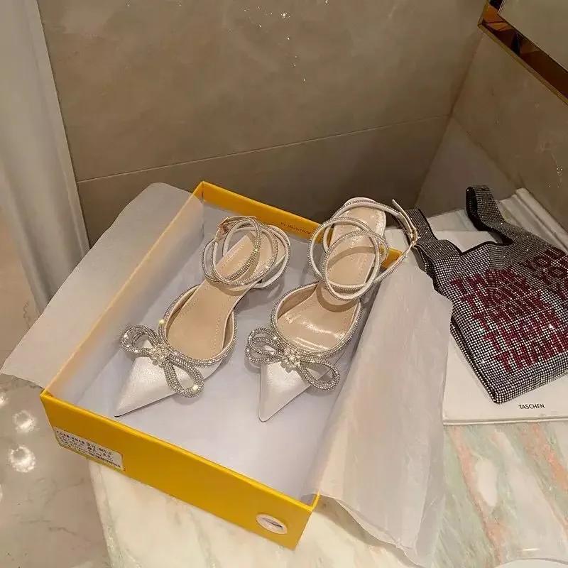 Women's High Heels  New Womens Shoes Fine High Heels Party Prom Shoes Crystal Bow Satin Summer Zapatos Para Mujeres