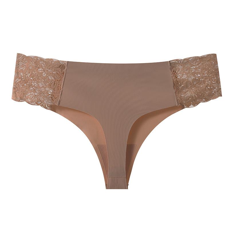 Damskie Seksowne Koronkowe Szycie Jednokolorowe Lodowy Jedwab Bezszwowe Niskiej Talii Trójkątne Majtki