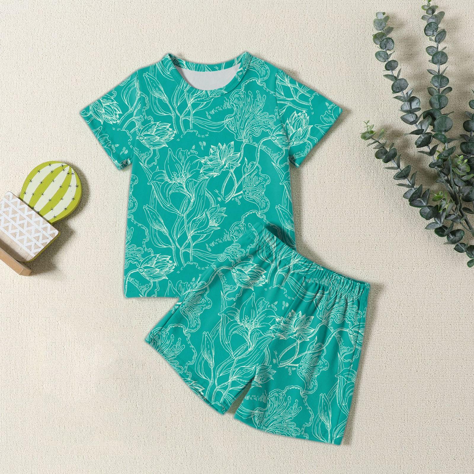 

Мода Повседневный Комплект для Мальчиков и Девочек: Футболка с Коротким Рукавом и Круглым Вырезом + Шорты с Винтажным Принтом 90