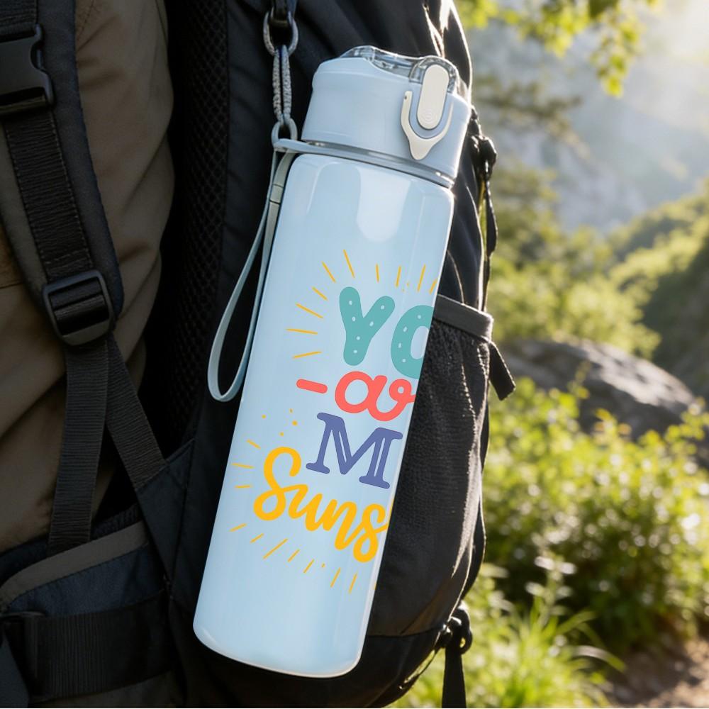 1PC You Are My Sunshine Color Text 750ml Color Plastic Sports Water Bottle Leakproof Flip Straw Lid Suitable for Sports Office Home Use