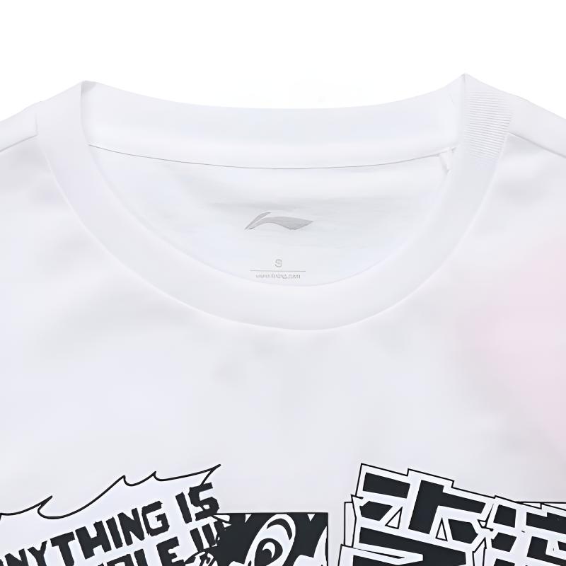 Li-Ning Cartoon Logo Print Round Neck Pullover Short Sleeve T-Shirt Fashion Comfortable Versatile Shorts Casual Sports Set AHSUA21-1+AKST543-3