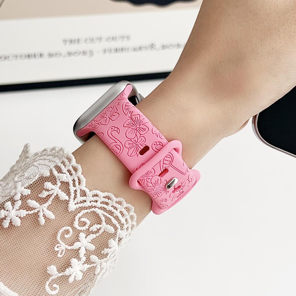 Flamingo-Blumenschnitzsilikon passend für Apple Watch Apple Watch Apple Strap iWatch Sport-Prägearmband