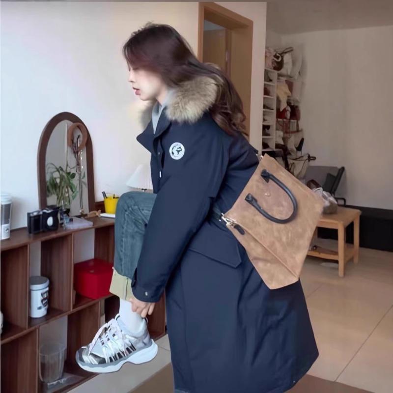 Long over-knee big fur collar pie overcomes women's winter new loose thickened down cotton-padded tooling jacket