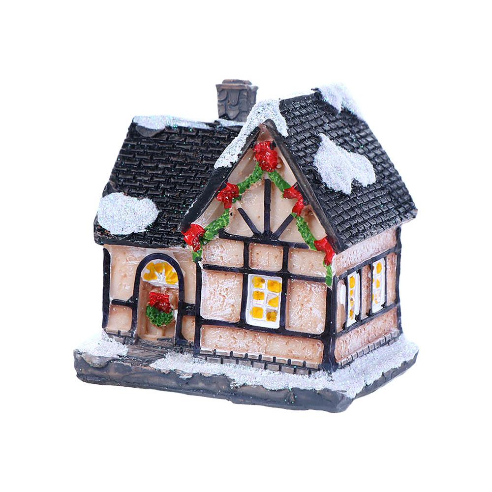 Neujahrs Feengarten Miniaturen Figur Leuchtendes Kunstharz Handwerk Ornament LED-Licht Weihnachtsdekoration Dorfhaus